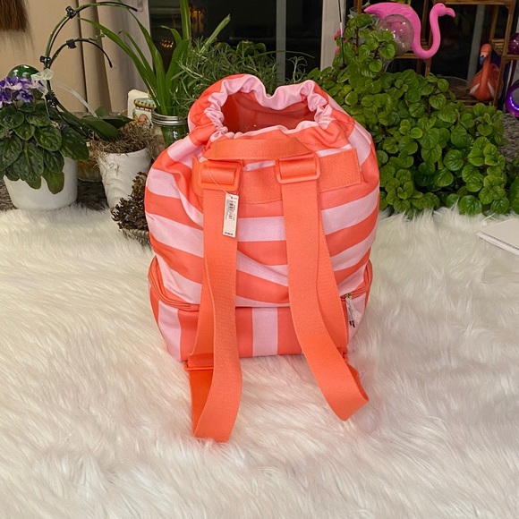 Victoria's Secret Coral and Light Pink Striped Backpack Lunchbox - Picture 2 of 4